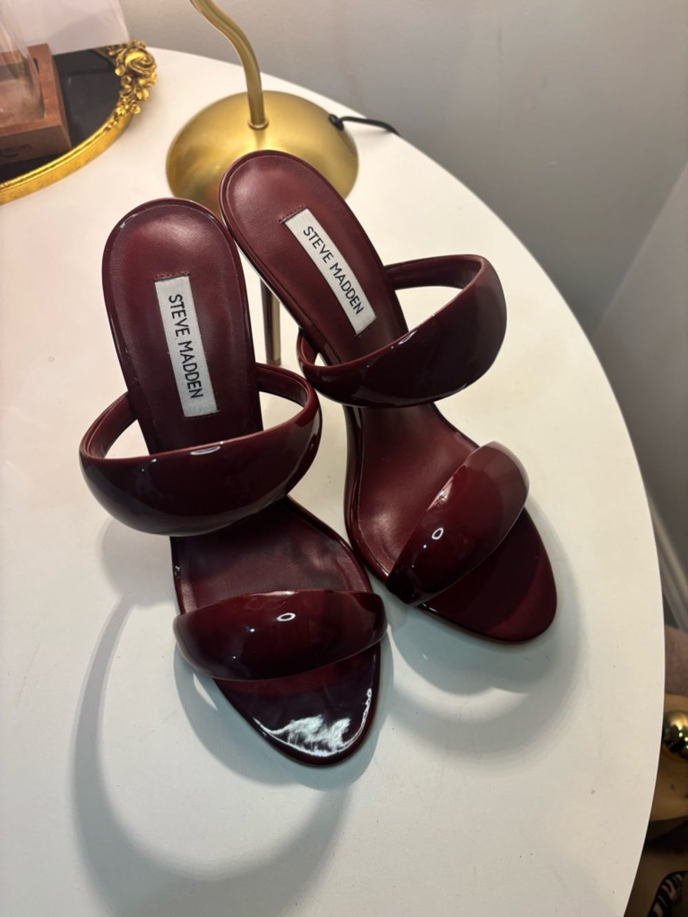 Steve Madden Burgundy Patent Double-Band Stiletto Slides - Picture 4 of 8